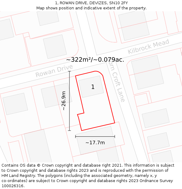 1, ROWAN DRIVE, DEVIZES, SN10 2FY: Plot and title map