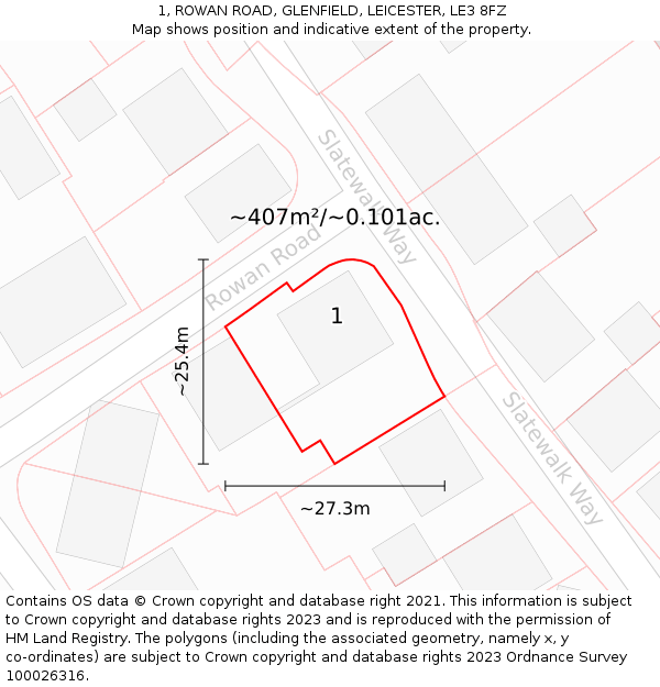 1, ROWAN ROAD, GLENFIELD, LEICESTER, LE3 8FZ: Plot and title map