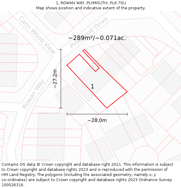 1, ROWAN WAY, PLYMOUTH, PL6 7SU: Plot and title map