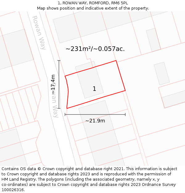 1, ROWAN WAY, ROMFORD, RM6 5PL: Plot and title map