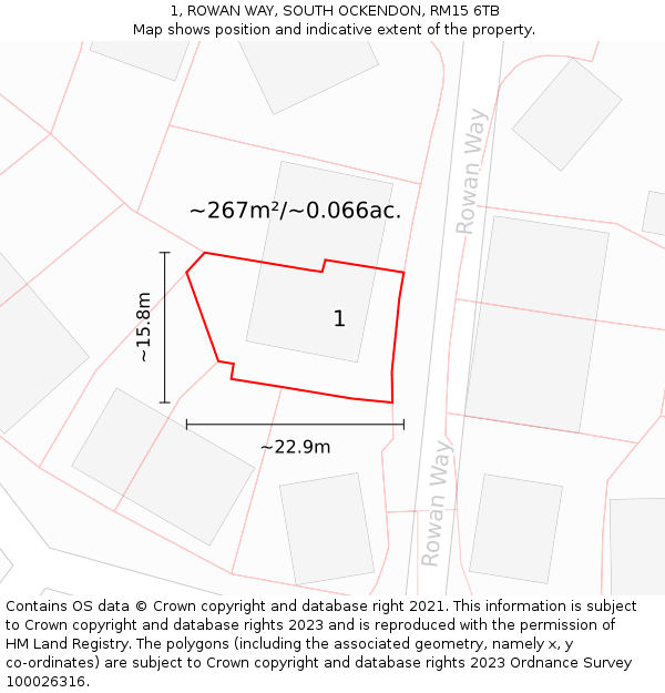 1, ROWAN WAY, SOUTH OCKENDON, RM15 6TB: Plot and title map