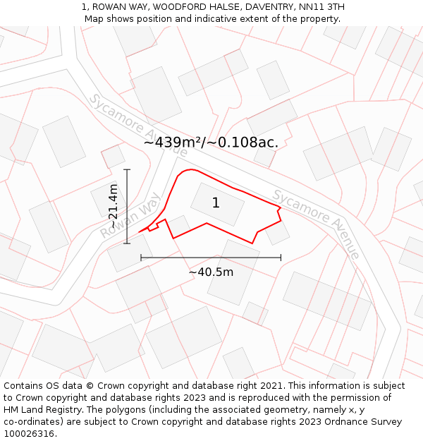 1, ROWAN WAY, WOODFORD HALSE, DAVENTRY, NN11 3TH: Plot and title map