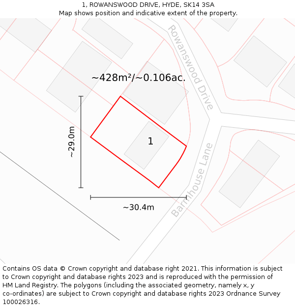 1, ROWANSWOOD DRIVE, HYDE, SK14 3SA: Plot and title map