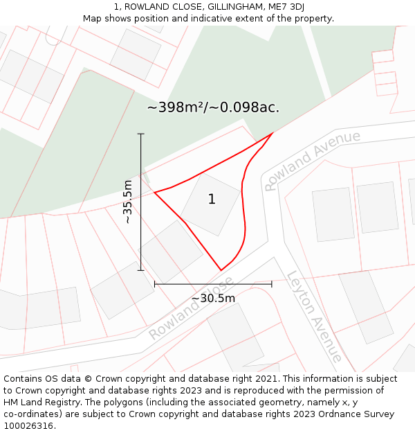 1, ROWLAND CLOSE, GILLINGHAM, ME7 3DJ: Plot and title map
