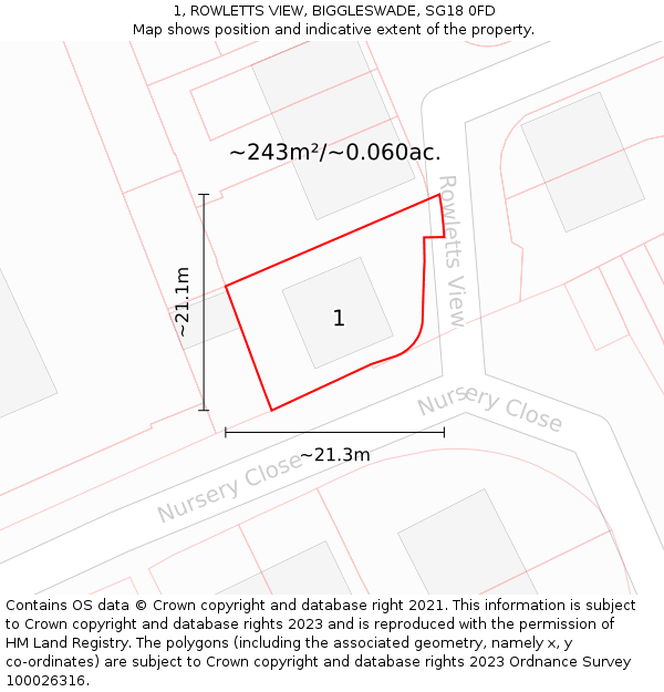 1, ROWLETTS VIEW, BIGGLESWADE, SG18 0FD: Plot and title map