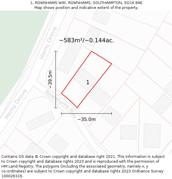 1, ROWNHAMS WAY, ROWNHAMS, SOUTHAMPTON, SO16 8AE: Plot and title map