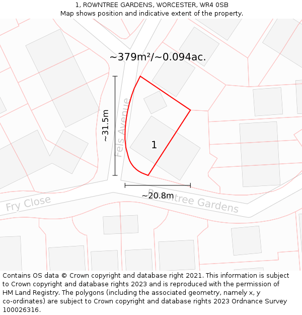 1, ROWNTREE GARDENS, WORCESTER, WR4 0SB: Plot and title map