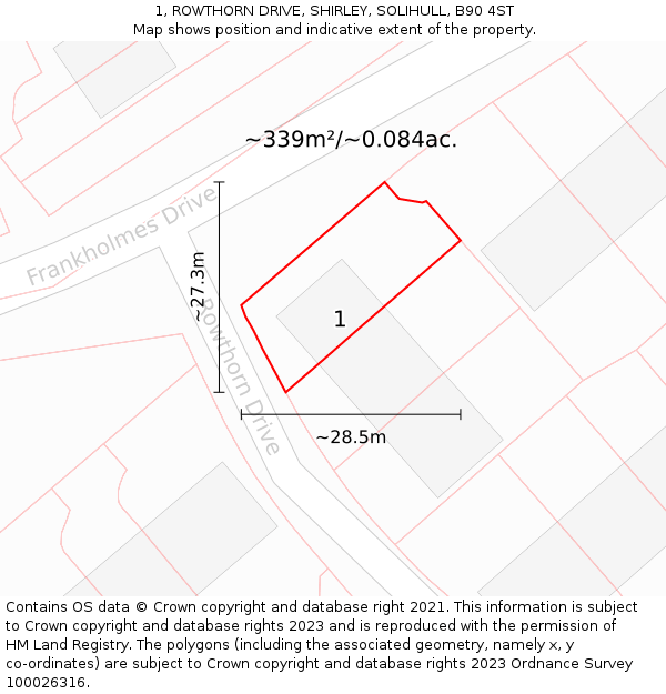 1, ROWTHORN DRIVE, SHIRLEY, SOLIHULL, B90 4ST: Plot and title map