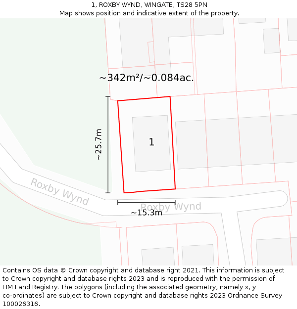 1, ROXBY WYND, WINGATE, TS28 5PN: Plot and title map
