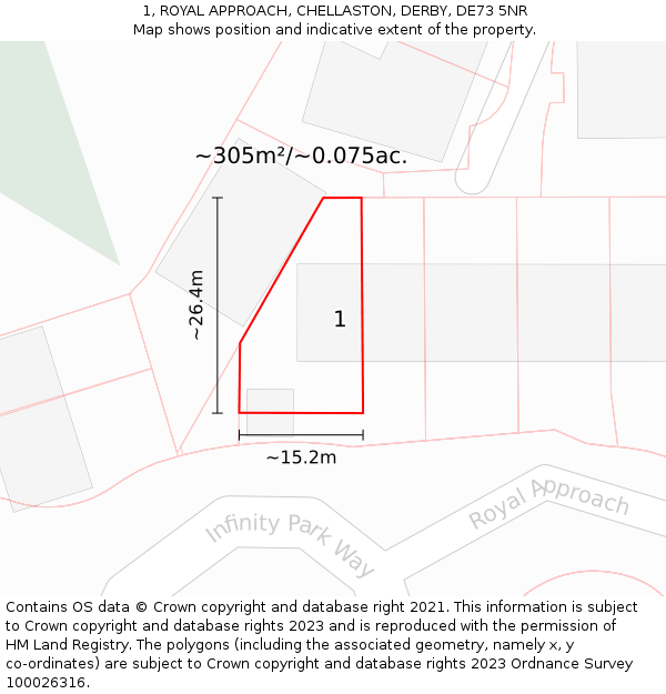1, ROYAL APPROACH, CHELLASTON, DERBY, DE73 5NR: Plot and title map