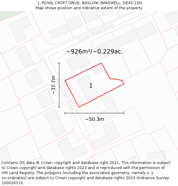 1, ROYAL CROFT DRIVE, BASLOW, BAKEWELL, DE45 1SN: Plot and title map
