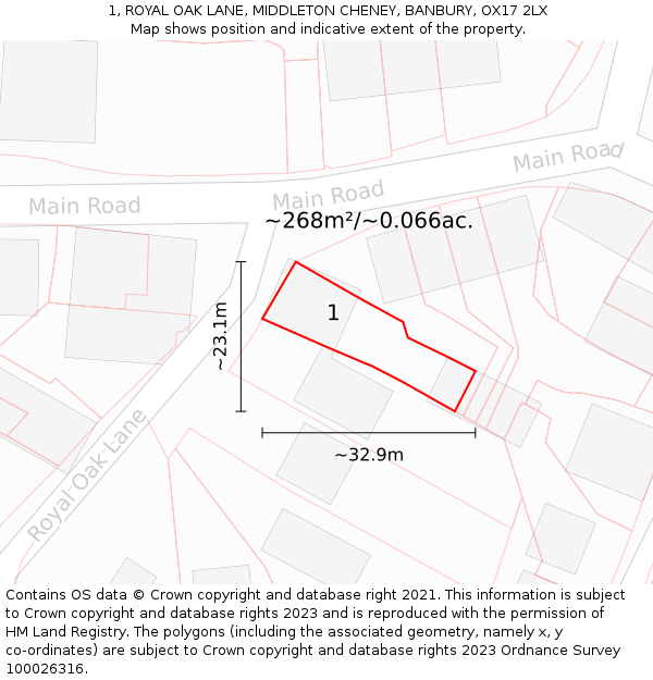 1, ROYAL OAK LANE, MIDDLETON CHENEY, BANBURY, OX17 2LX: Plot and title map
