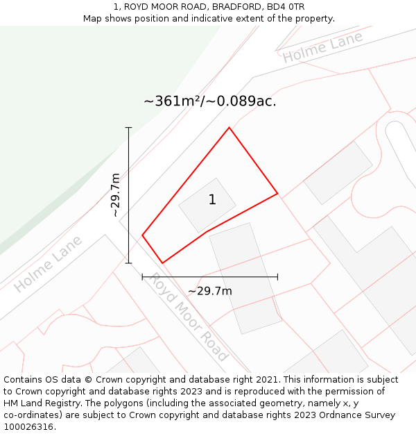 1, ROYD MOOR ROAD, BRADFORD, BD4 0TR: Plot and title map