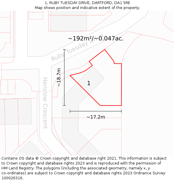 1, RUBY TUESDAY DRIVE, DARTFORD, DA1 5RE: Plot and title map