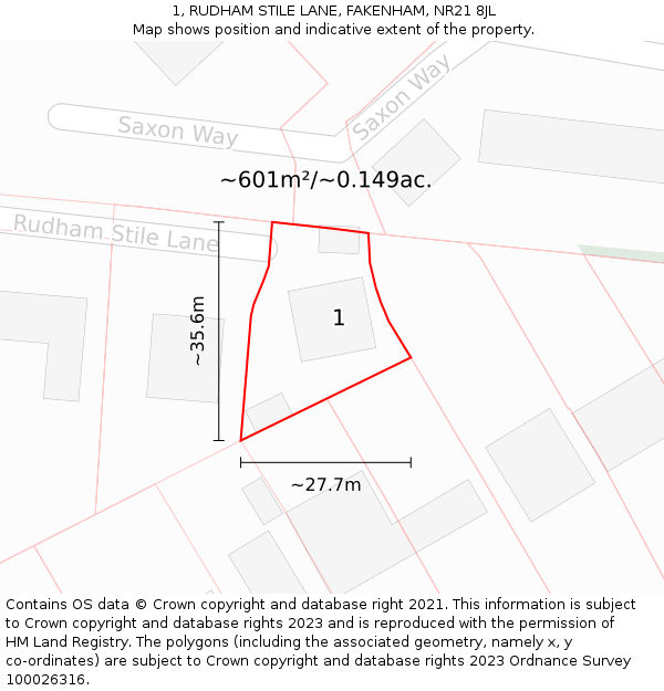 1, RUDHAM STILE LANE, FAKENHAM, NR21 8JL: Plot and title map