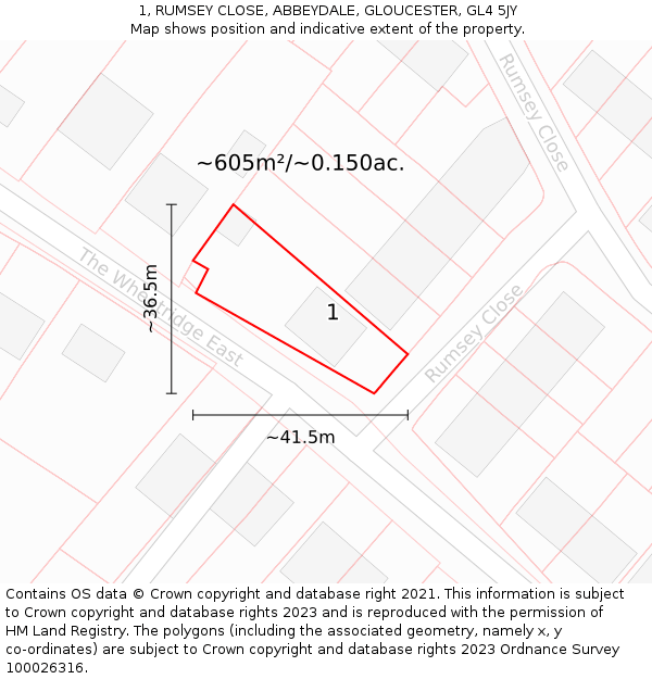 1, RUMSEY CLOSE, ABBEYDALE, GLOUCESTER, GL4 5JY: Plot and title map