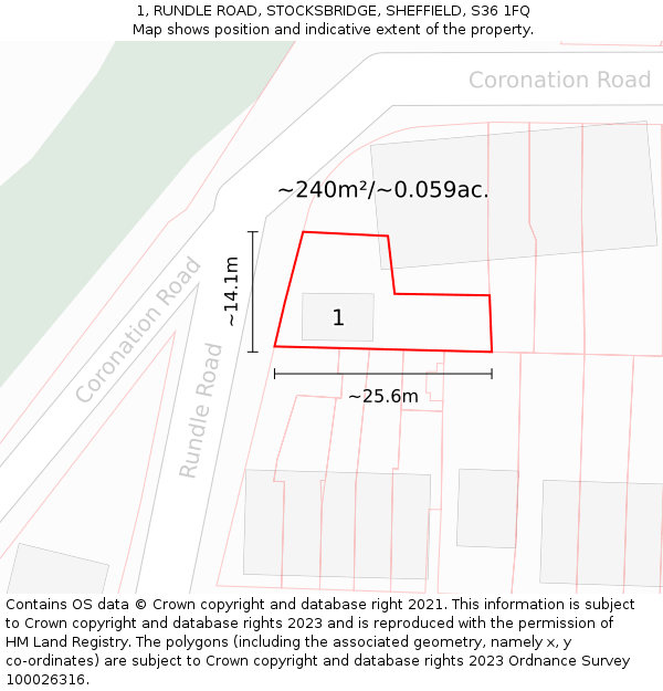 1, RUNDLE ROAD, STOCKSBRIDGE, SHEFFIELD, S36 1FQ: Plot and title map