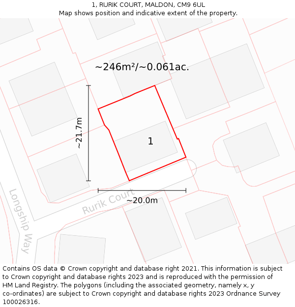 1, RURIK COURT, MALDON, CM9 6UL: Plot and title map