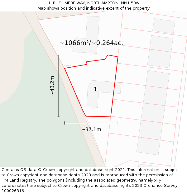 1, RUSHMERE WAY, NORTHAMPTON, NN1 5RW: Plot and title map