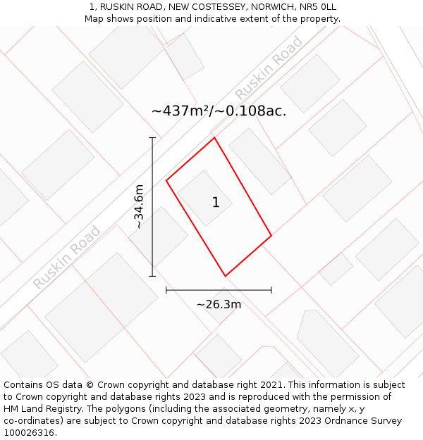 1, RUSKIN ROAD, NEW COSTESSEY, NORWICH, NR5 0LL: Plot and title map