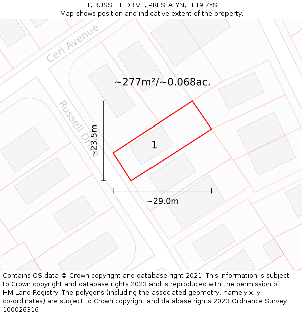 1, RUSSELL DRIVE, PRESTATYN, LL19 7YS: Plot and title map