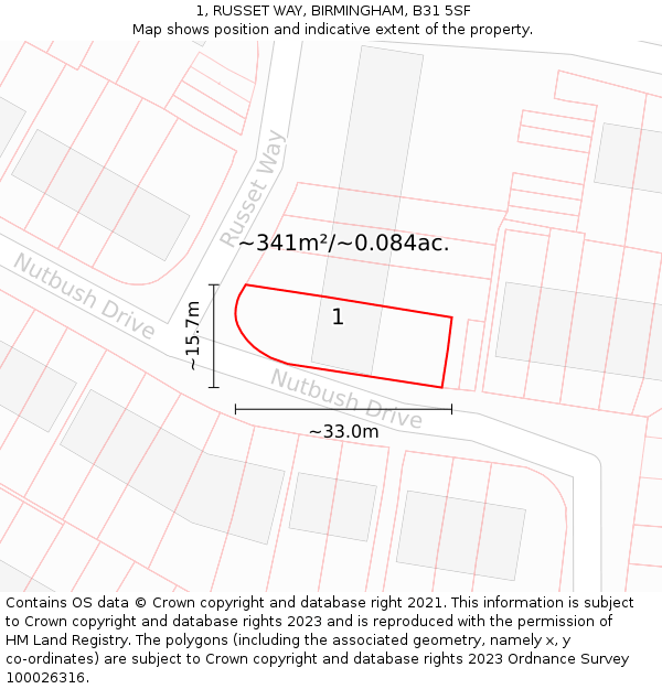 1, RUSSET WAY, BIRMINGHAM, B31 5SF: Plot and title map