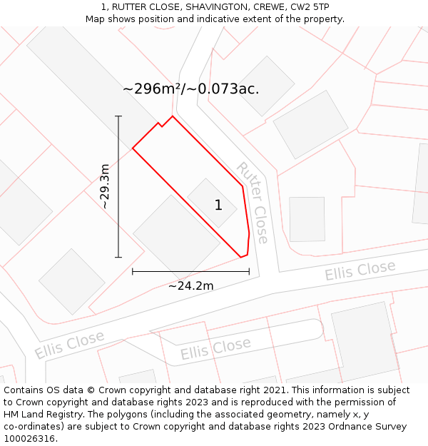 1, RUTTER CLOSE, SHAVINGTON, CREWE, CW2 5TP: Plot and title map