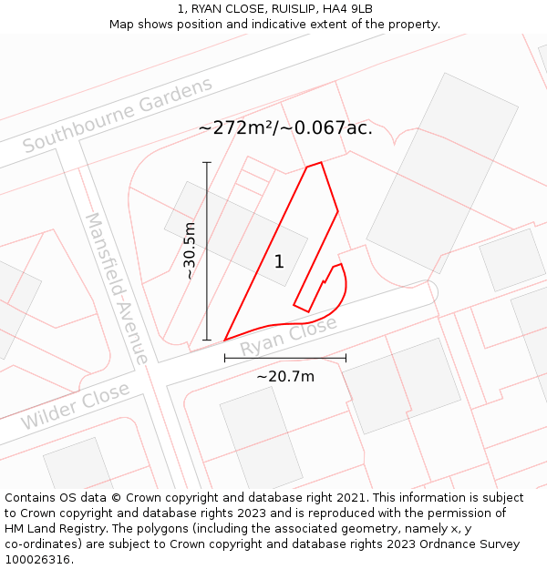 1, RYAN CLOSE, RUISLIP, HA4 9LB: Plot and title map