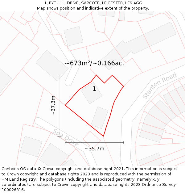 1, RYE HILL DRIVE, SAPCOTE, LEICESTER, LE9 4GG: Plot and title map