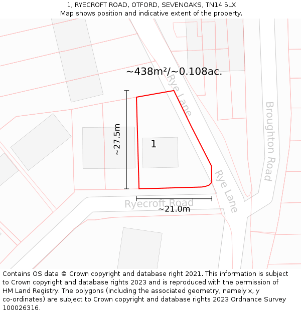 1, RYECROFT ROAD, OTFORD, SEVENOAKS, TN14 5LX: Plot and title map