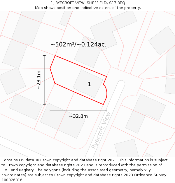 1, RYECROFT VIEW, SHEFFIELD, S17 3EQ: Plot and title map