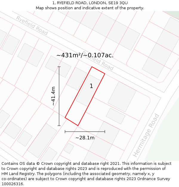 1, RYEFIELD ROAD, LONDON, SE19 3QU: Plot and title map