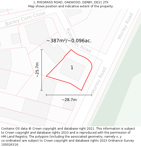 1, RYEGRASS ROAD, OAKWOOD, DERBY, DE21 2TX: Plot and title map