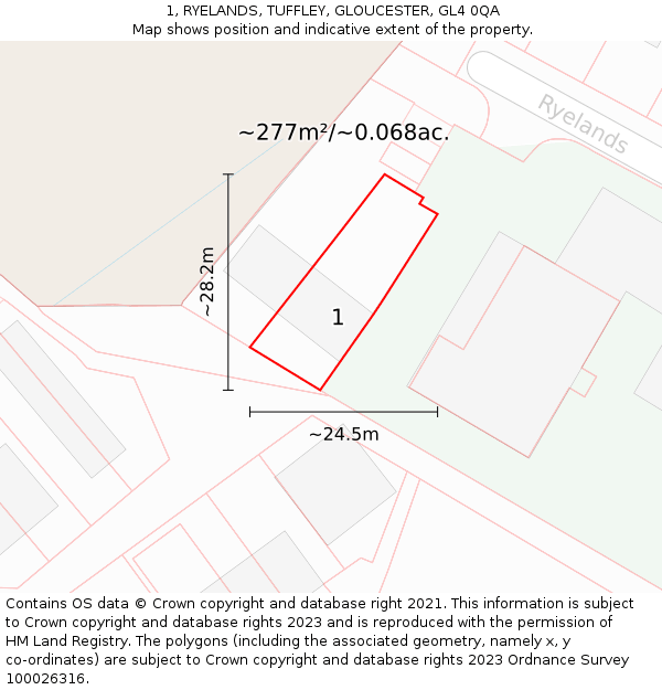 1, RYELANDS, TUFFLEY, GLOUCESTER, GL4 0QA: Plot and title map