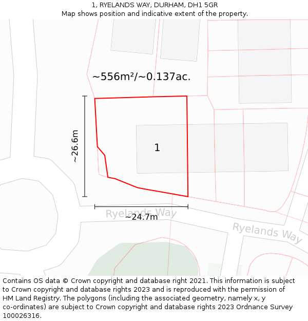 1, RYELANDS WAY, DURHAM, DH1 5GR: Plot and title map