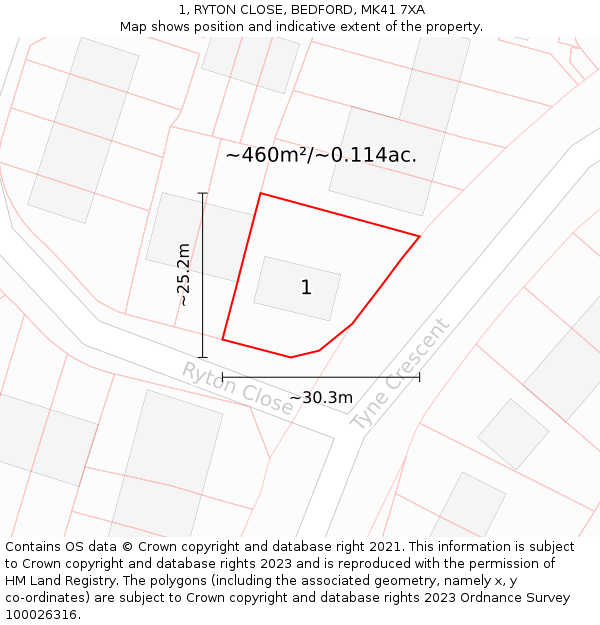 1, RYTON CLOSE, BEDFORD, MK41 7XA: Plot and title map