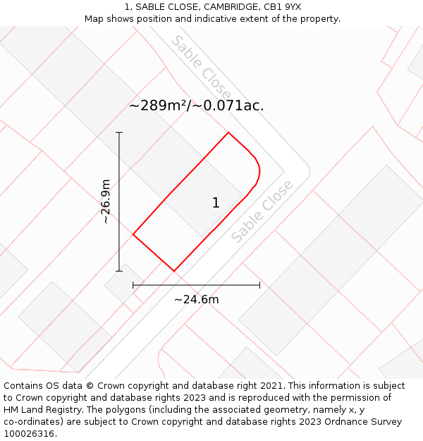 1, SABLE CLOSE, CAMBRIDGE, CB1 9YX: Plot and title map