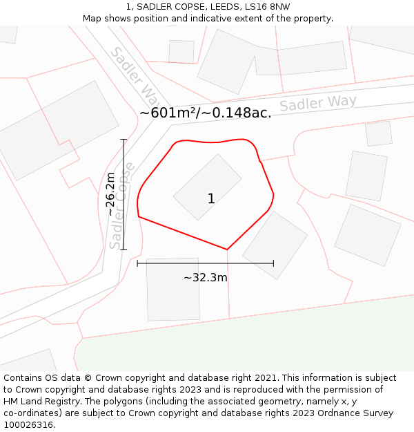 1, SADLER COPSE, LEEDS, LS16 8NW: Plot and title map