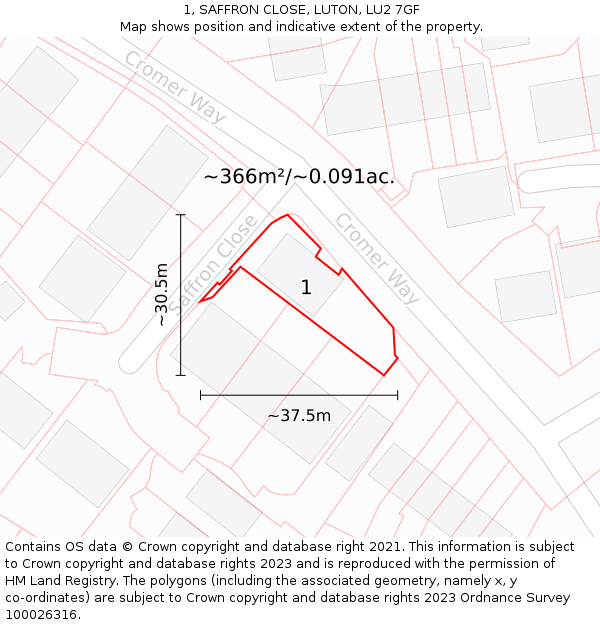 1, SAFFRON CLOSE, LUTON, LU2 7GF: Plot and title map