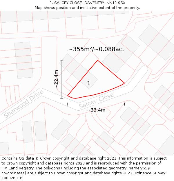 1, SALCEY CLOSE, DAVENTRY, NN11 9SX: Plot and title map