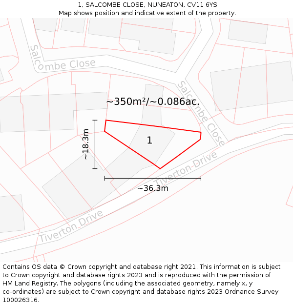1, SALCOMBE CLOSE, NUNEATON, CV11 6YS: Plot and title map