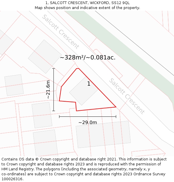 1, SALCOTT CRESCENT, WICKFORD, SS12 9QL: Plot and title map