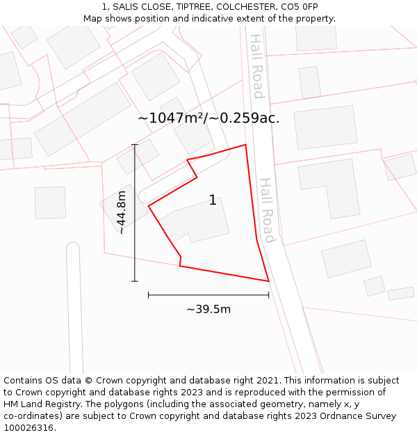1, SALIS CLOSE, TIPTREE, COLCHESTER, CO5 0FP: Plot and title map