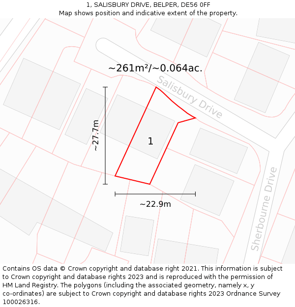 1, SALISBURY DRIVE, BELPER, DE56 0FF: Plot and title map