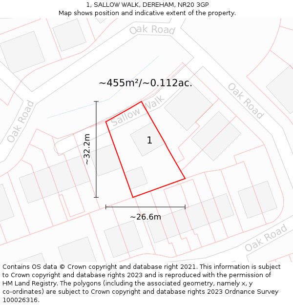 1, SALLOW WALK, DEREHAM, NR20 3GP: Plot and title map