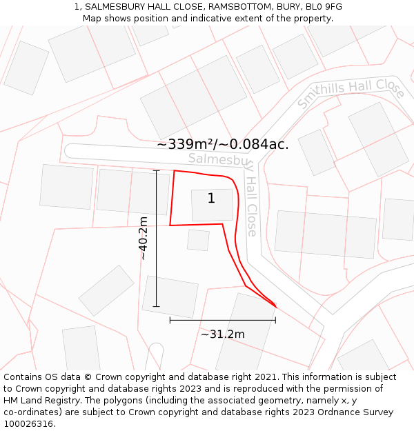 1, SALMESBURY HALL CLOSE, RAMSBOTTOM, BURY, BL0 9FG: Plot and title map