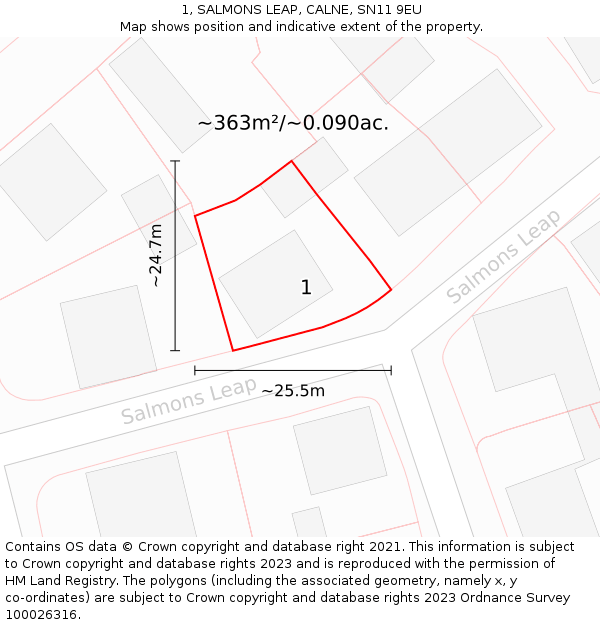 1, SALMONS LEAP, CALNE, SN11 9EU: Plot and title map