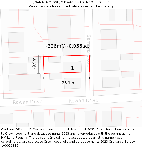 1, SAMARA CLOSE, MIDWAY, SWADLINCOTE, DE11 0FJ: Plot and title map