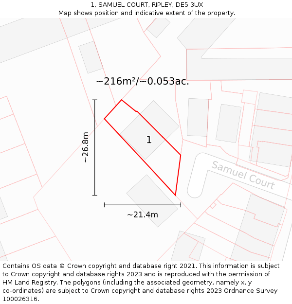 1, SAMUEL COURT, RIPLEY, DE5 3UX: Plot and title map
