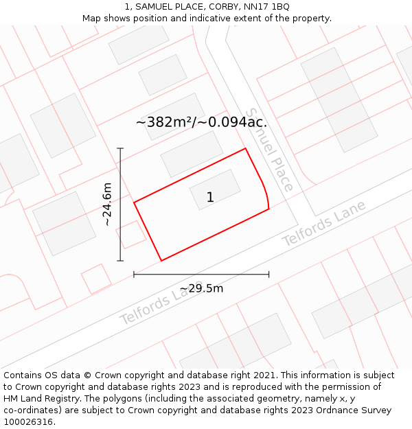 1, SAMUEL PLACE, CORBY, NN17 1BQ: Plot and title map